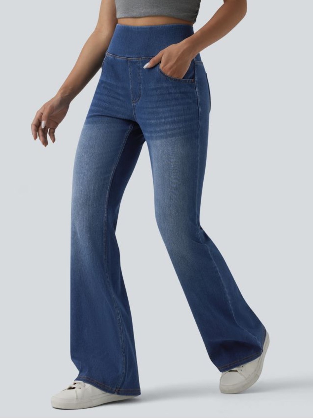Halara Flex High Waisted Tummy Control Casual Flare Jeans with Pockets Large NEW